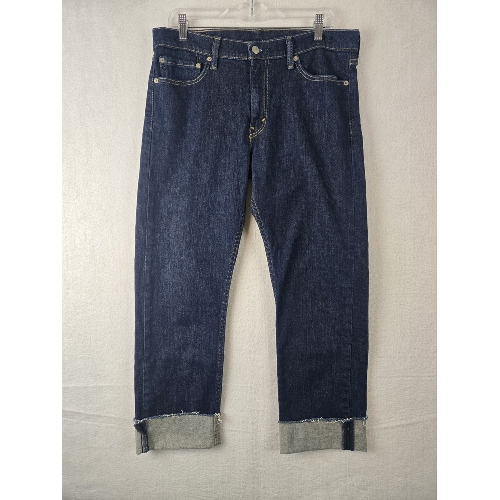 Levis 513 Slim Jeans 32 Straight Dark Wash Cuffed Hem Raw Edge Denim